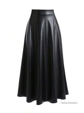 Faux Leather Maxi Skirt A-Line Flowy Going Out Skirt